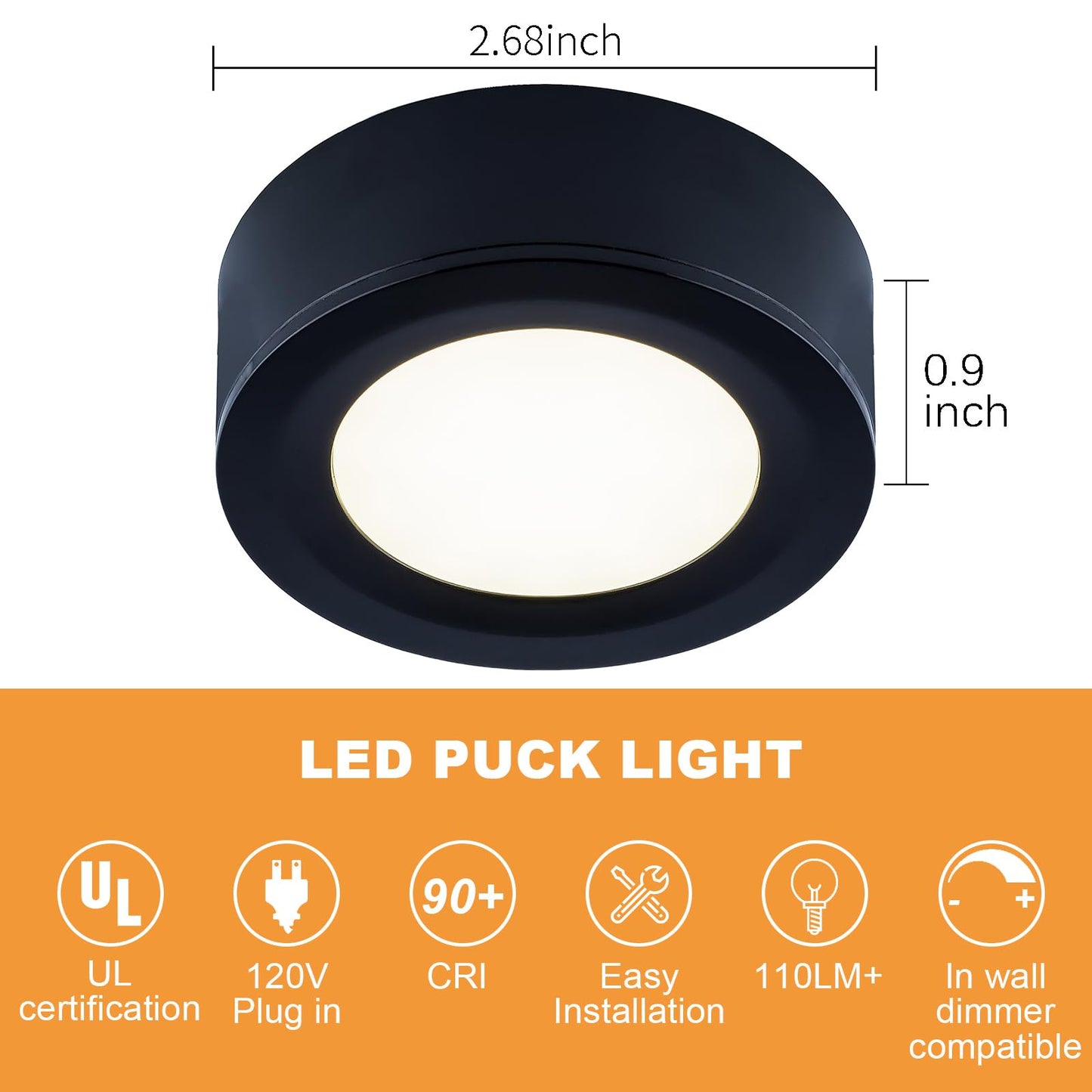 Lumiland Wired Led Puck Lights (2.7Wx5) Plug-In Lighting Natural White (4000K)  Led Cabinet Light For Kitchen Can Be Surface Mount Or Recess Mount  Black