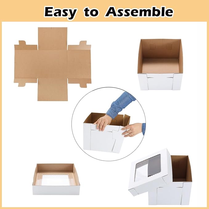 Tall Cake Boxes for Tier Cakes,10x10x8 Inch [12Pack ] Thick Sturdy Bakery Box with Window,White Cake Carrier, Disposable Cake Containers,Birthday Cake Boxes
