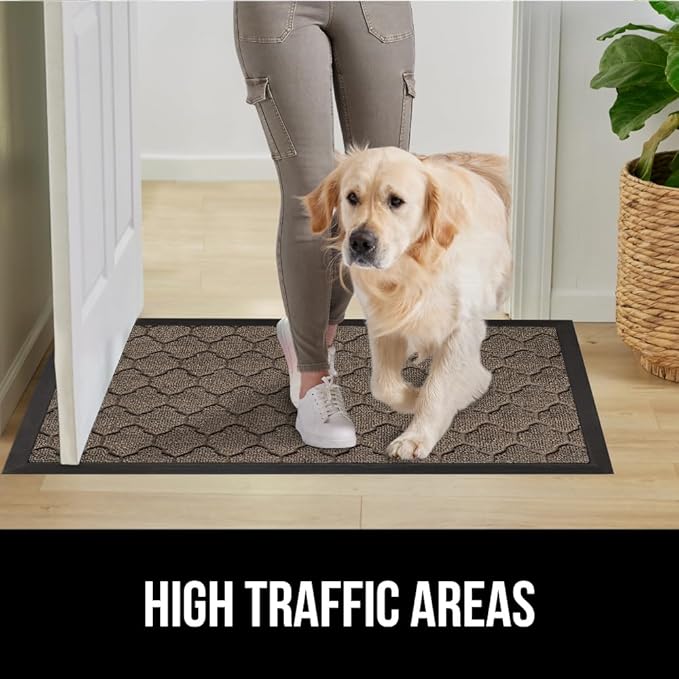 GORILLA GRIP 100% Waterproof All-Season WeatherMax Doormat, 72x24 Runner, Durable Natural Rubber, Stain and Fade Resistant, Low Profile, Indoor Outdoor Door Mats, Easy Clean Mat, Latte Quatrefoil