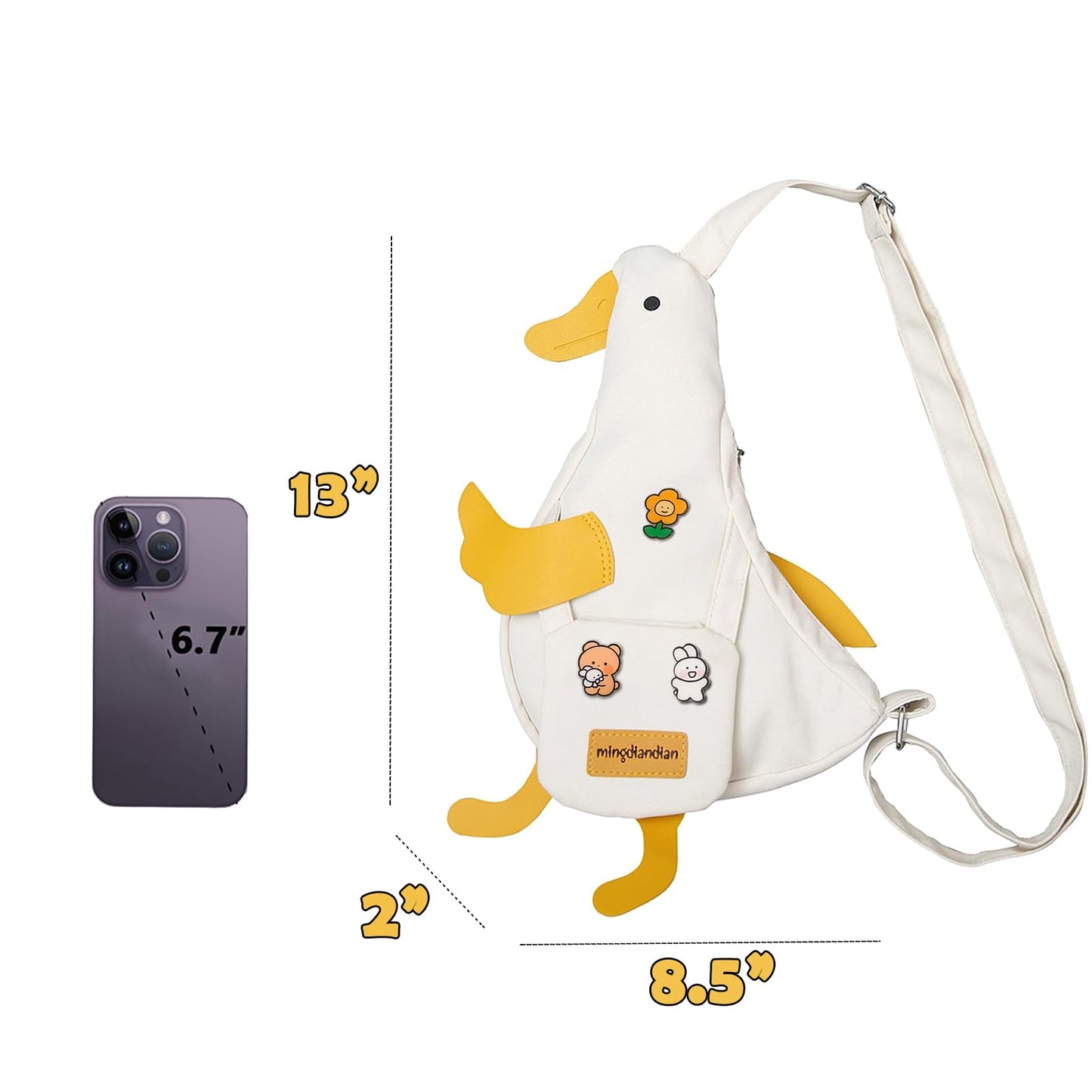 PRLINJSK Kawaii Purse, Cute Duck Crossbody Shoulder Bag, Novelty Messenger Purse for Women with Pins Gifts