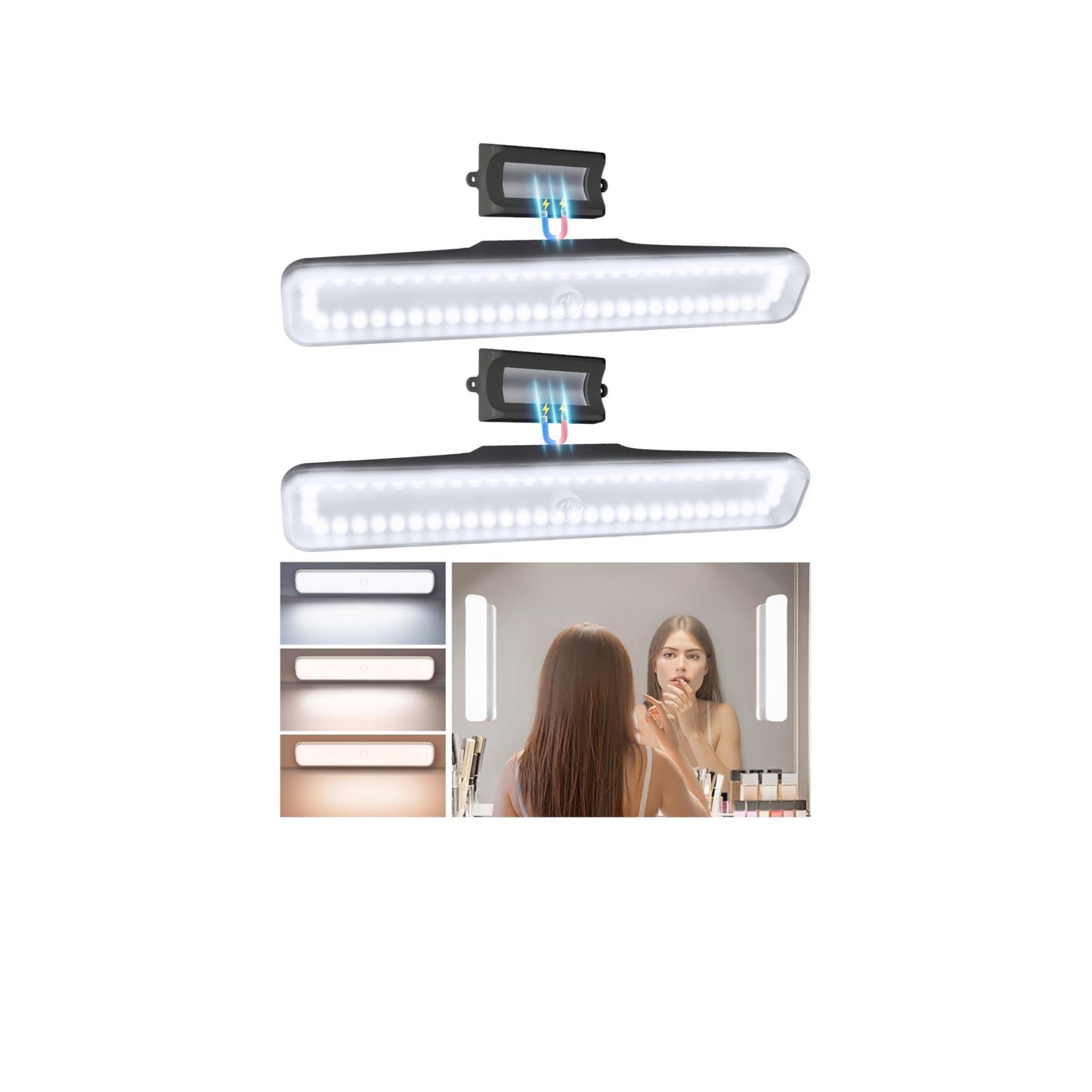 EZVALO Wireless Makeup Light 2 Pack, Vanity Lights for Mirror,Bathroom Mirror Light, Rechargeable, 3 Color Temperatures, Stepless Dimming, Touch Control, Adjustable Angle, Black, Women's Gifts