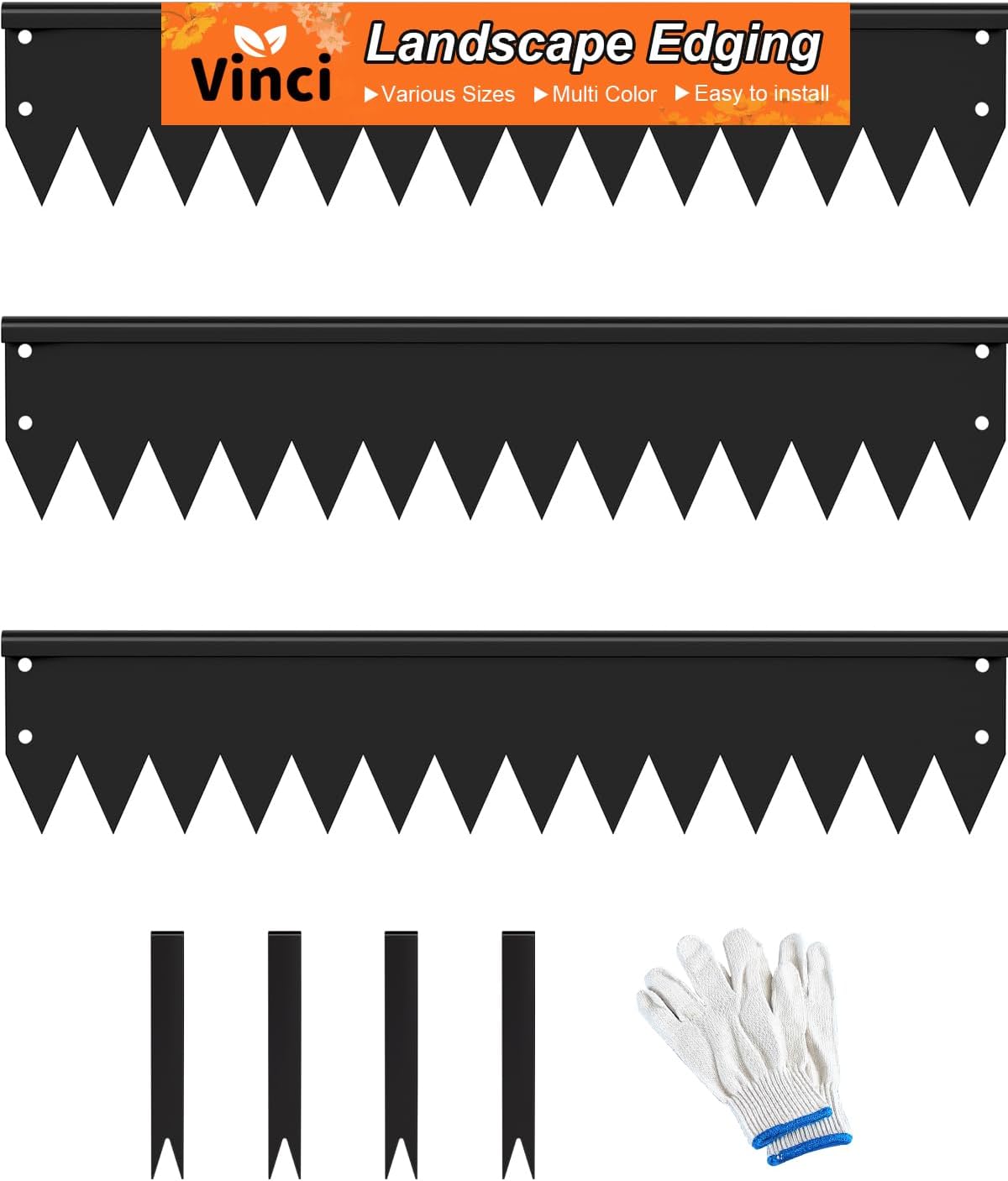 Vinci Landscape Edging Border, 40" L x 6" H 3Pack 10FT Total Black Galvanized Steel Garden Edging with Spikes, Sturdy Elegant Metal Lawn Broder for Flower Beds, Pathways, Paver Edges and Yard