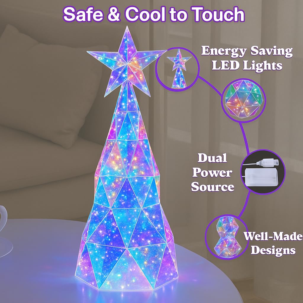 Aladdinas Led Teddy Bear Night Light  Holographic Iridescent Design  Nursery Decor Display Box With Ribbon (Christmas Tree  Christmas)