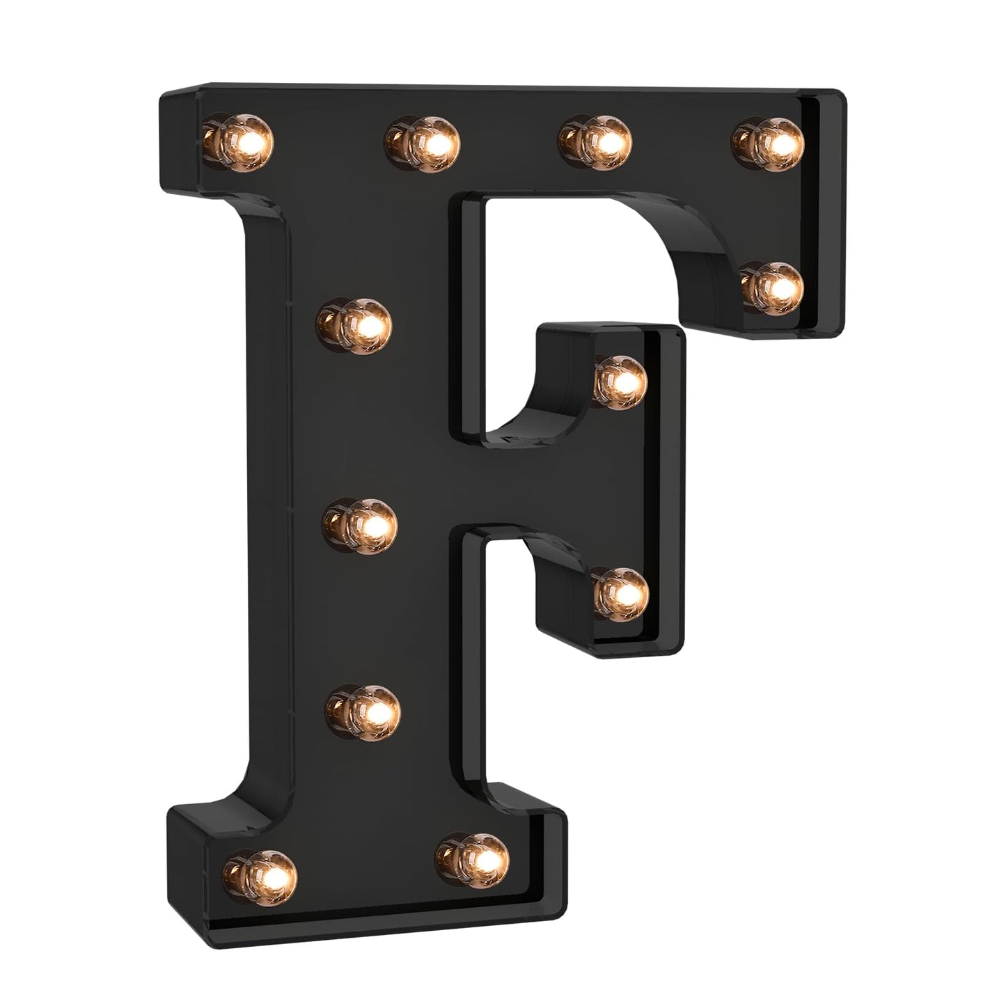 Foaky Black LED Letter Light - Battery Operated Alphabet Decor, Size F, Plastic Material