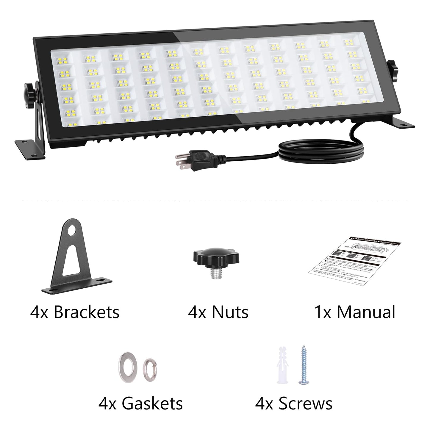 OOOLED 2 Pack LED Shop Lights, 15600LM 6000K Super Bright IP66 Waterproof LED Flood Light for Workshop, Garage, Shop
