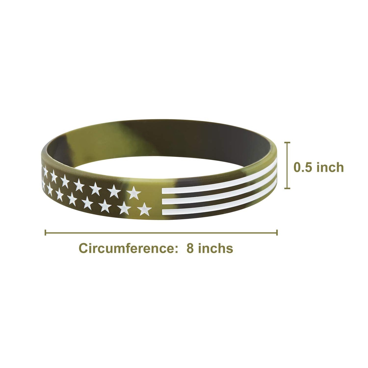 BRANDWINLITE Camouflage Green American Flag Rubber Bracelets Silicone Wristbands for American Patriots,Army Fans and Office Supp