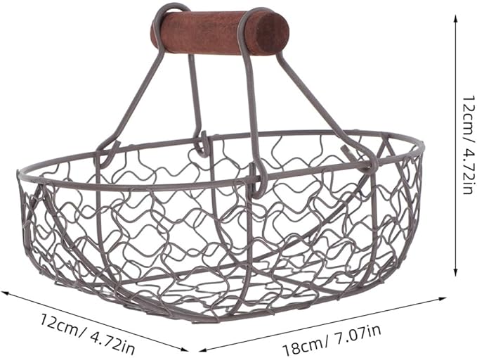 Chicken Wire egg Basket for Gathering: Farmhouse Vintage Style Fresh Eggs Holder With Handle - 7X4.7X4.7in Countertop Storage Container for Collecting Fruit Bread Potato