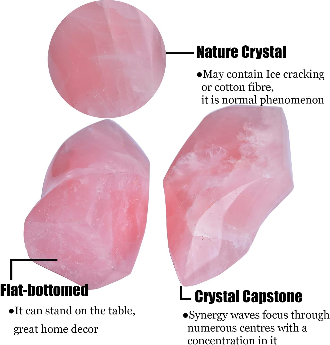 AMOYSTONE Rose Quartz Crystal Stones Energy Flame Tower Chakra Healing Stone Home Decoration 0.6-1.0LB