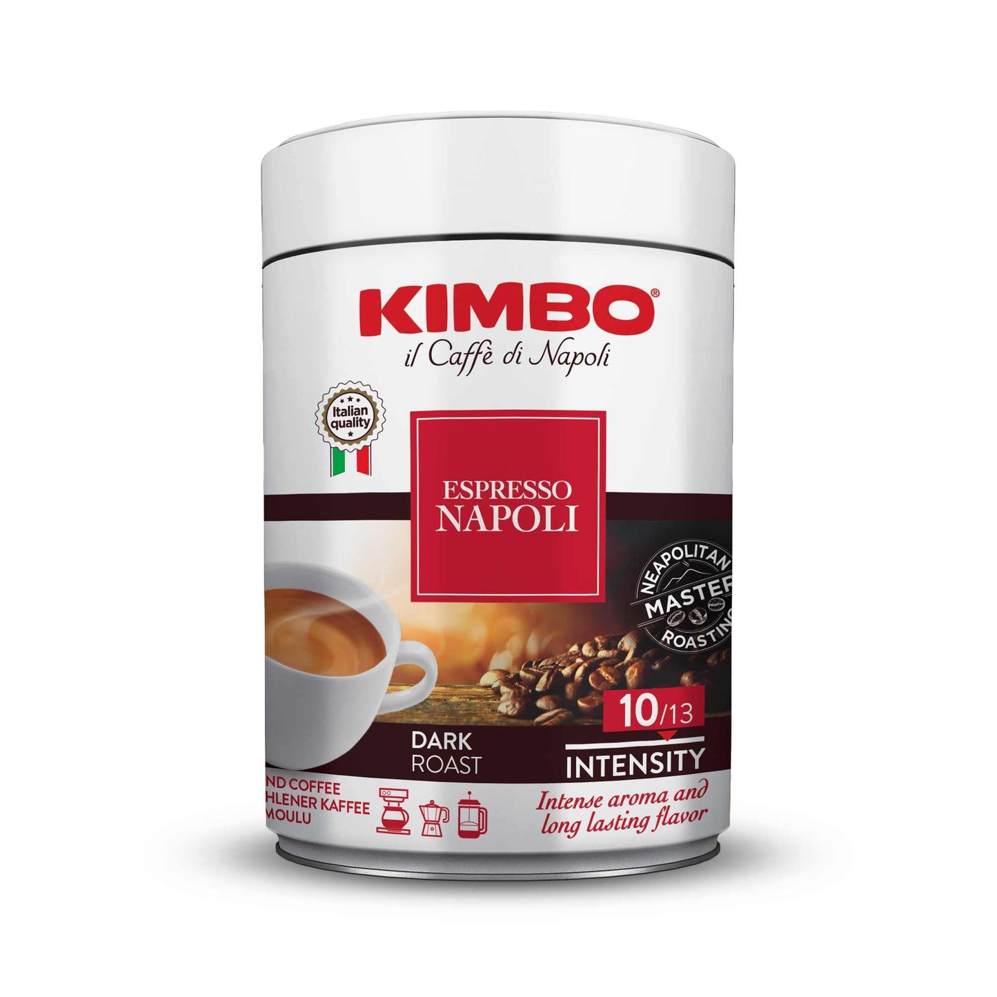 Kimbo Espresso Napoletano - Ground Coffee - Blended and Roasted in Italy - Dark Roast with a Well Balanced and Persistent Napoli