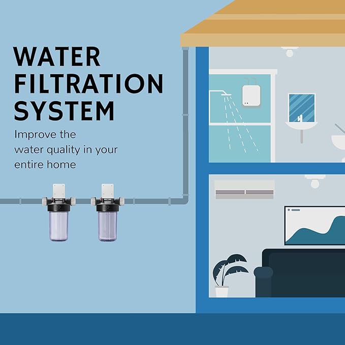 Airthereal Whole House Water Filter Housing, 10" x 4.5" Sediment Carbon Cartridge Universal Housing, Pre-Filtration System for Well and City Water, (Clear Housing)