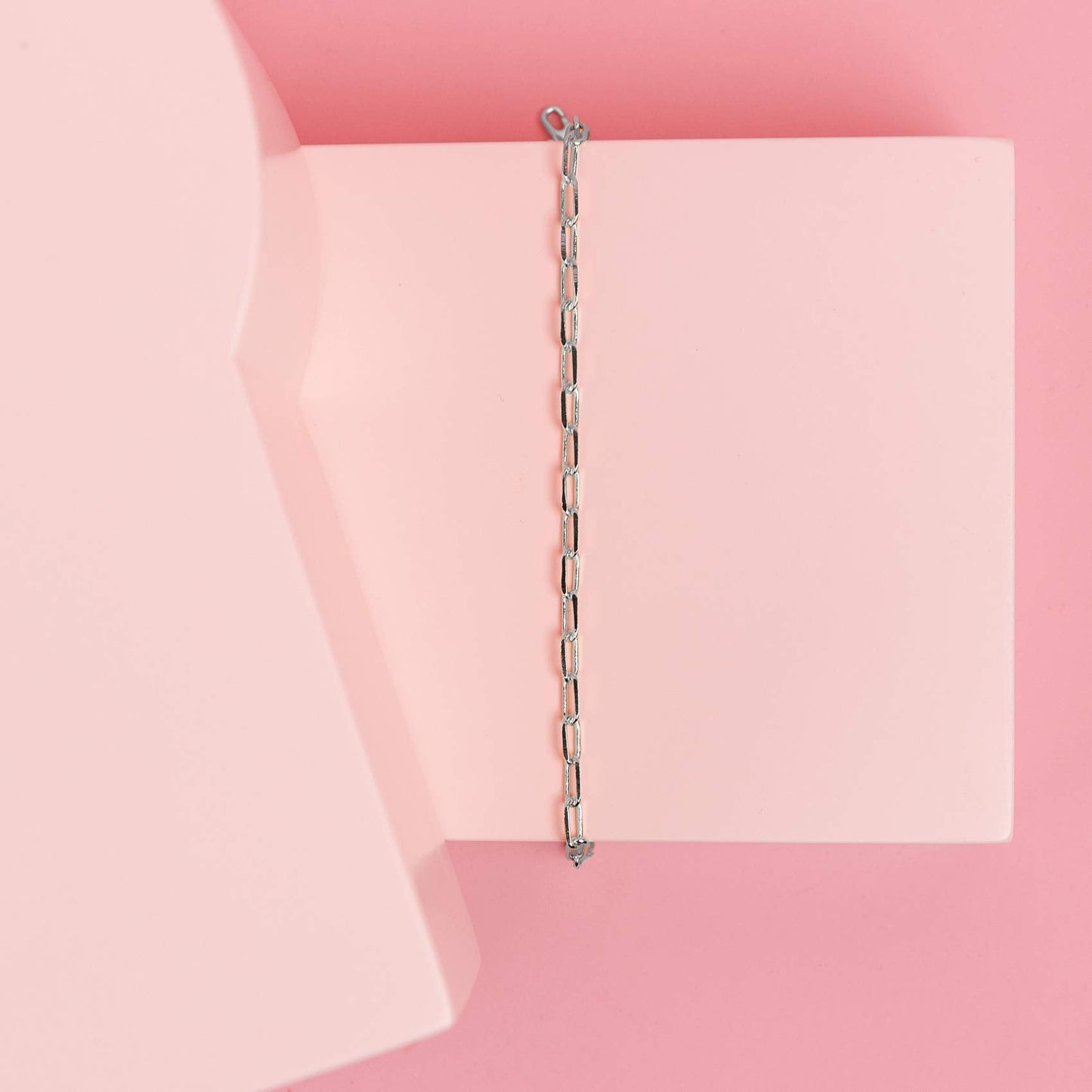 PAVOI 14K Gold Plated Paperclip/Curb/Figaro Chain Adjustable Bracelet for Women (Paperclip, White Gold Plated)