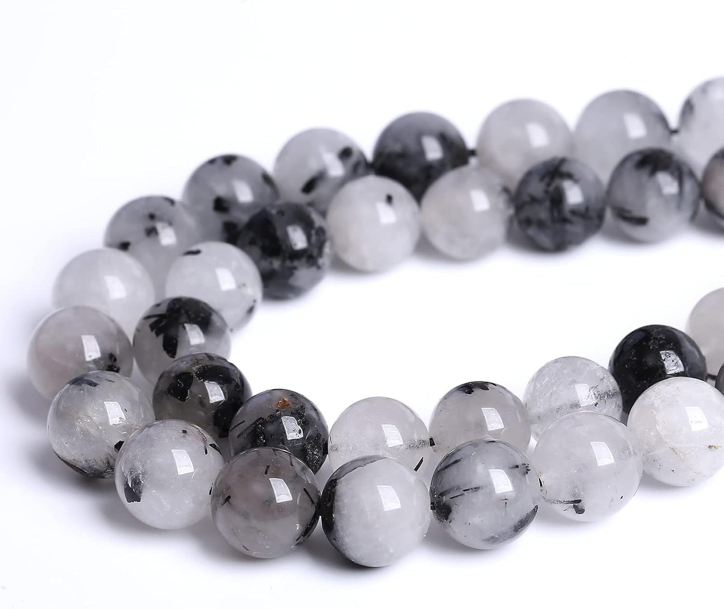 AAA Natural Black Quartz Rutilated Beads Round Loose Beads for Jewelry Making DIY Bracelet 60pcs 6mm Crystal Energy Healing Power Stone (Black Rutilated Quartz Crystal, 6mm)