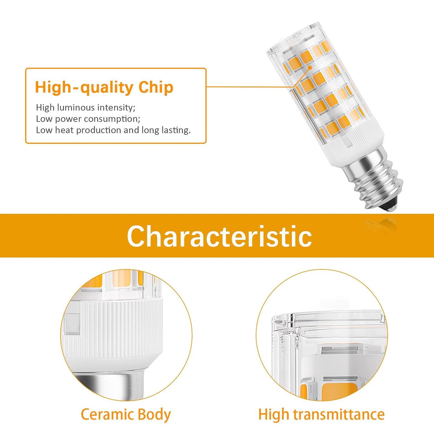 Dicuno E12 Led Bulb 4W Warm White 3000K Non-Dimmable Candle Base Light Bulbs, 6 Count For Ceiling Fan & Chandelier
