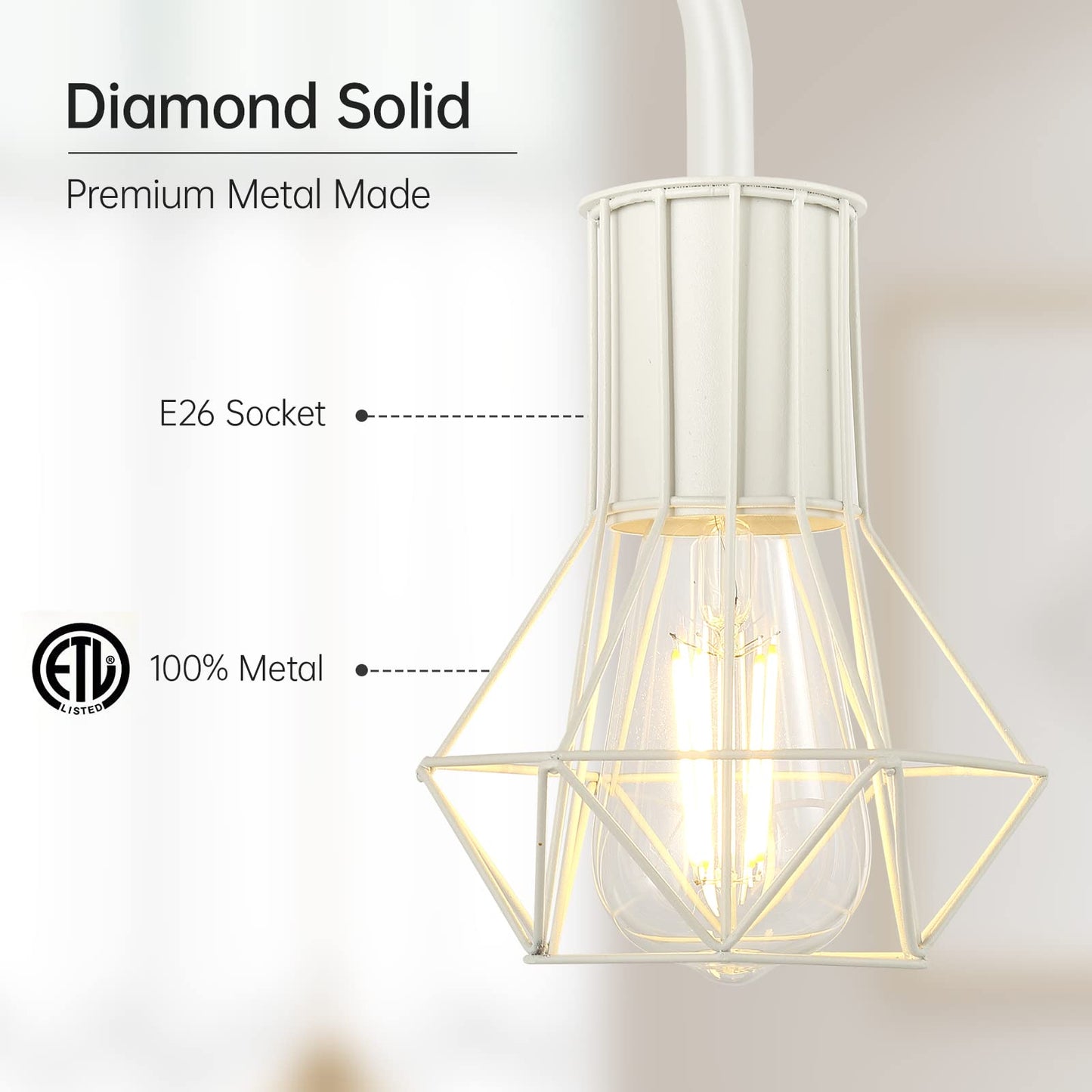 BoostArea Industrial Floor Lamp, 6W Metal Diamond Lamp, E26 Socket, Footswitch, Medium Size, White, Model B1224