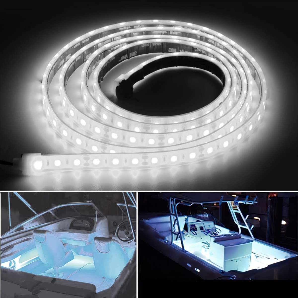 Rolightic Marine Submersible Boat Led Strip Lights  12V 8Ft Ip68 Waterproof Underwater Boat Lights  Boat Interior Light  Boat Deck Light Courtesy Lighting For Fishing Pontoon Kayak Boats  White