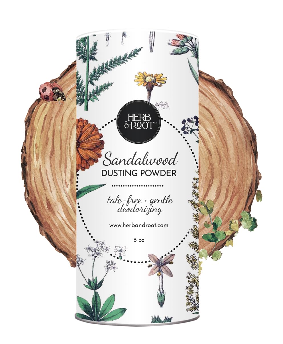 Sandalwood Talc-Free Dusting Powder with Arrowroot, Oats, Zinc & Magnesium - Body & Foot Powder for Women, Chafing & Deodorizing (Sandalwood)