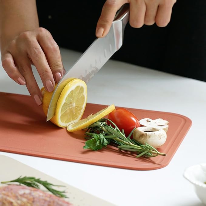 TPU Flexible Cutting Board - Scratch Resistant & Knife Friendly, Non-Slip - BPA Free, Dishwasher Safe & Easy Clean - Made in Korea, Brick Medium (1 Pack)