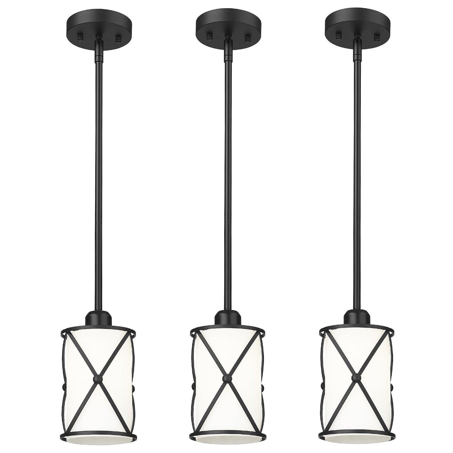 Osimir Pendant Lights Kitchen Island 3 Pack  Black Kitchen Pendant Lighting Over Island With Milk Glass And Rods  Modern Mini Hanging Light For Sink Dining Room  Ch9176Bkw-3Pk