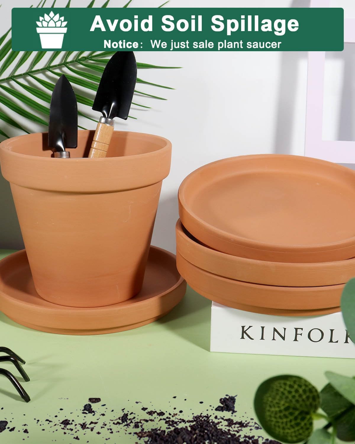 vensovo 7.2 Inch Terracotta Plant Saucer Pots Tray - 6 Pcs Round Planter Saucers for Indoor & Outdoor Plants, Large Clay Trays Perfect for 6 Inch 6.5 Inch 7 Inch Flower Pot