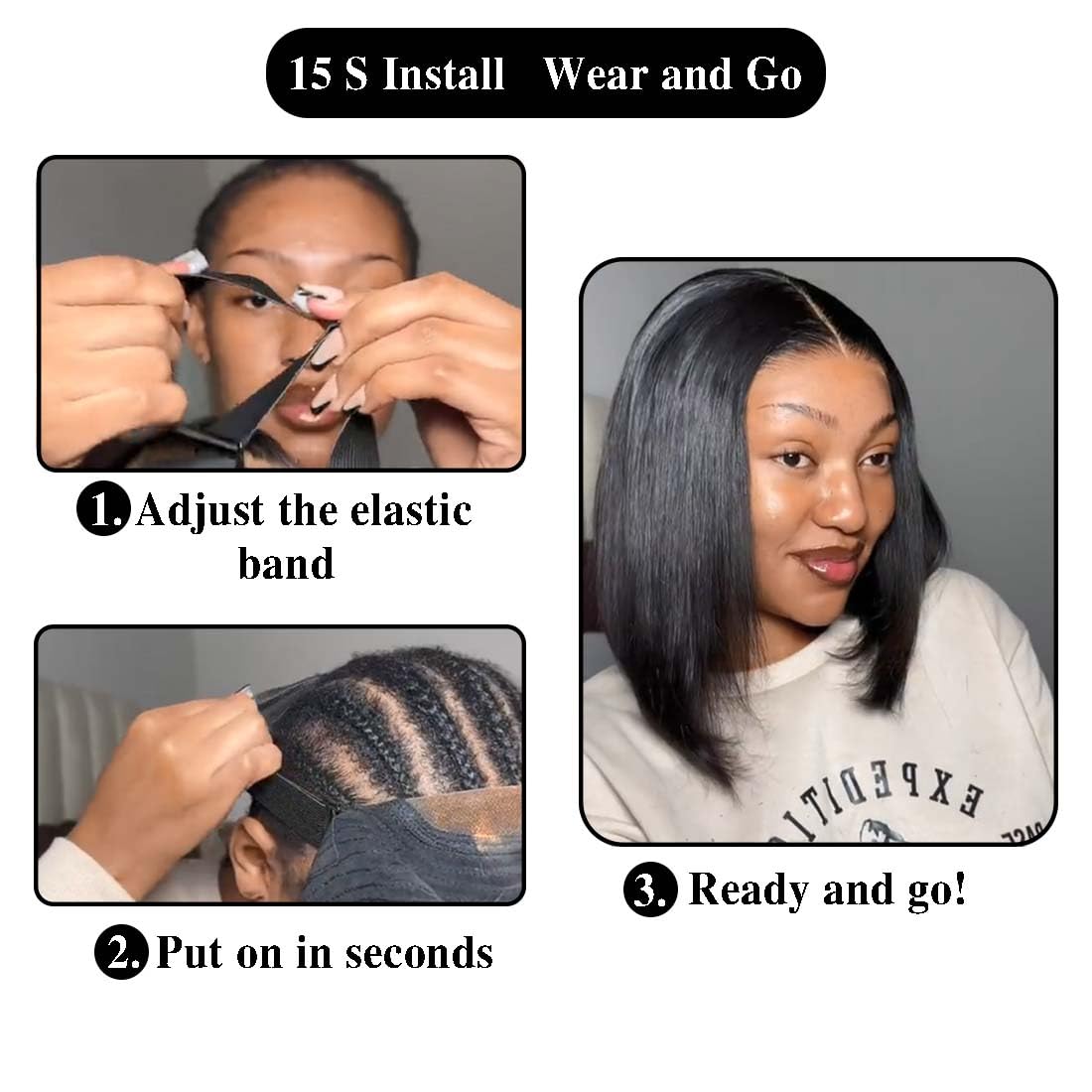 Wear and Go Glueless Bob Wig Human Hair Pre Plucked Pre Cut 5x5 Lace Closure Bob Wigs for Black Women 250% Density Wigs Human Ha