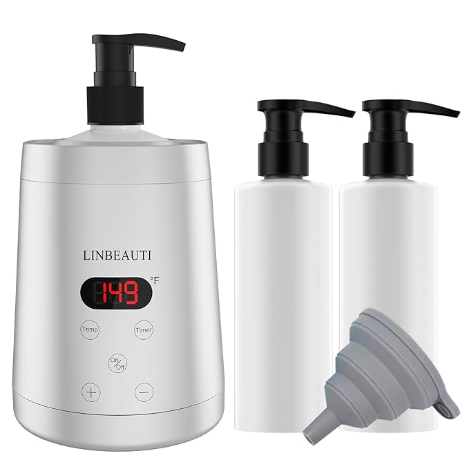 Professional Massage Oil Warmer Bottle Lotion Heater for SPA, Automatic Oil Warmer Heated Oil Lotion Cream with Two Oil Bottle Dispenser for Salon, Barber Shops, Home (Silver)