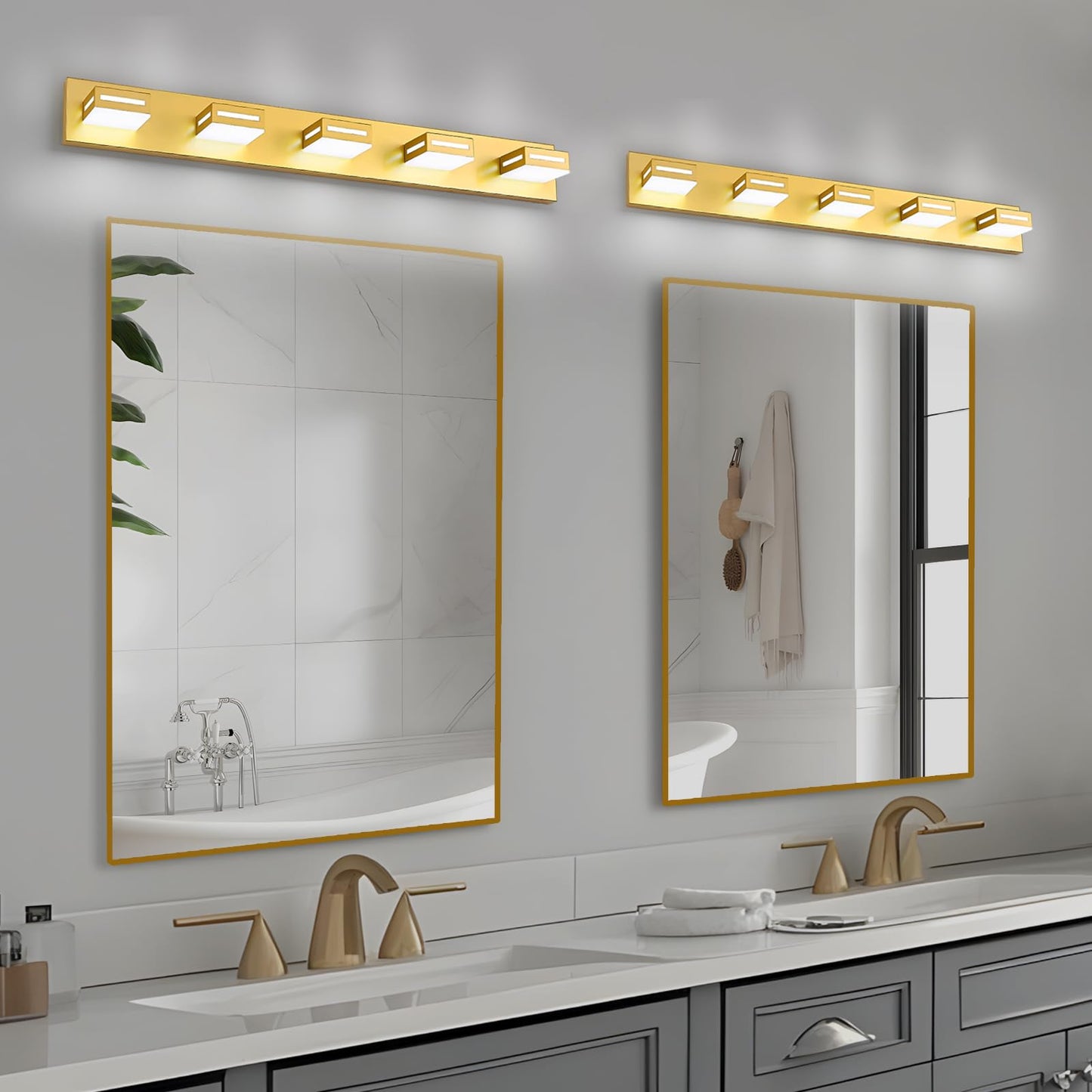 Donrao 40-Inch 5-Light Led Modern Gold Bathroom Vanity Light Fixtures Over Mirror  Bathroom Lighting Fixtures With Cool White 6000K  Vanity Wall Lights For Bath Restroom Powder Room
