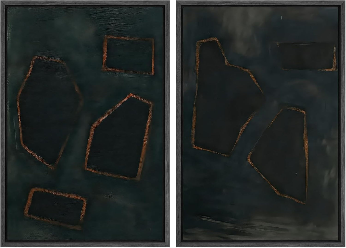SIGNWIN Framed Wall Art Print Set Dark Geometric Abstract Modern Minimalist Shapes Illustrations Modern Art Rustic Relax/Calm Multicolor for Living Room, Bedroom, Office - 24"x36"x2 BLACK