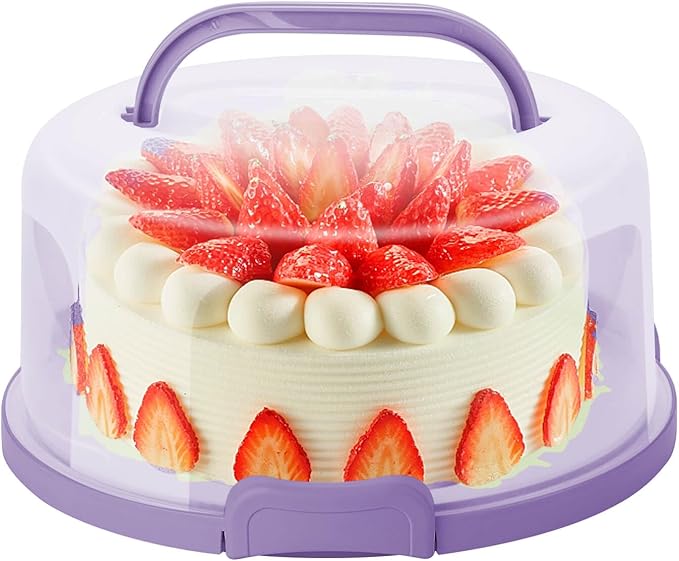 10Inch Cake Stand Carrier with Lid and Handle Storage Container Keeper Plastic Tall Transport Travel Cake Saver Holder with Cover Pie Bundt Round