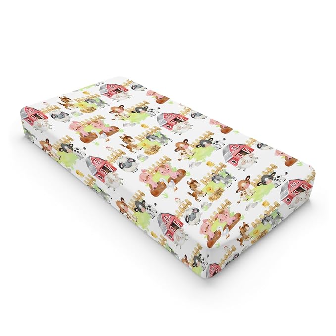 HawSkgFub Farm Animals Life Barn Changing Pad Cover for Baby Girls Boys, Natural Cow Chicken Pig Horse Diaper Change Table Covers, Soft Stretchy Safe Snug Fitted Changing Mat Sheets Fit 32"/34" x 16"