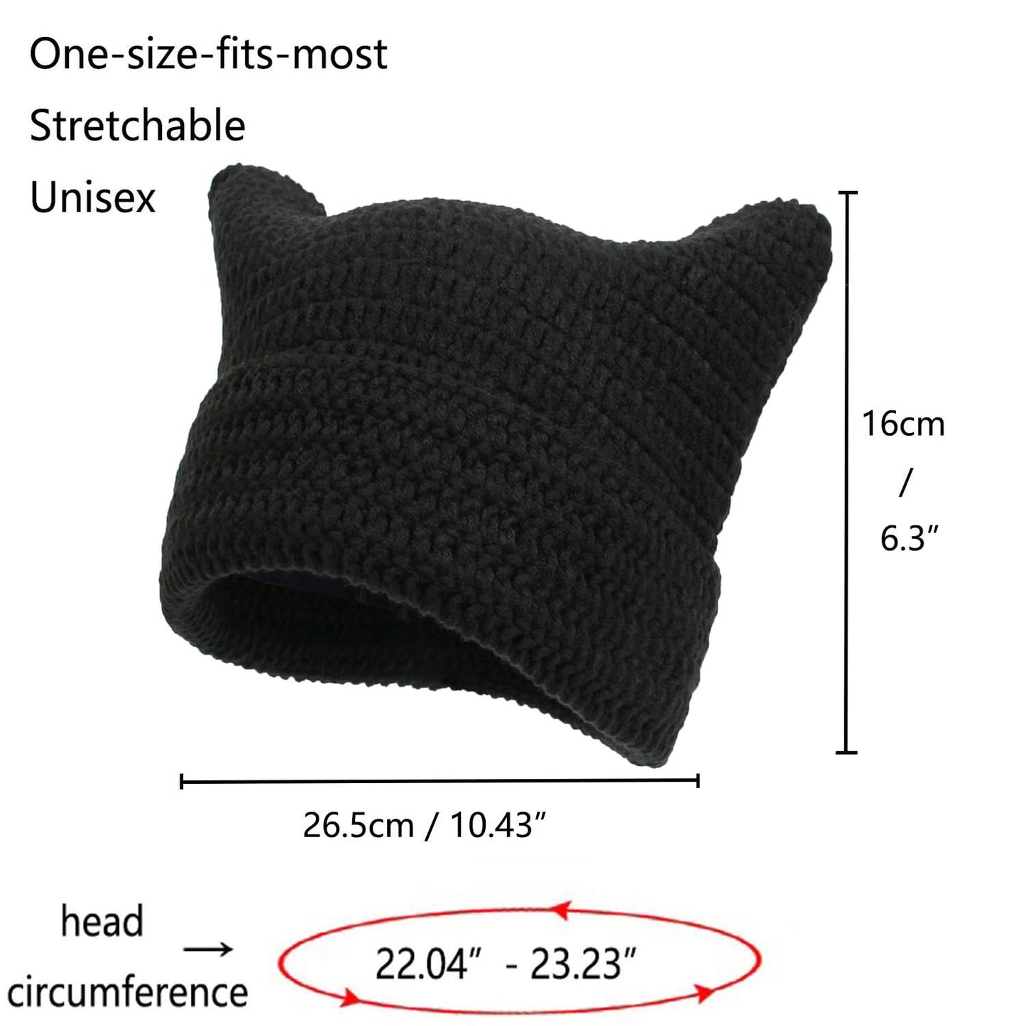 Y2k Crochet Hats for Women Cat Ears Hats Warm Striped Knitted Beanies Grunge Accessories Goth Beanie Slouchy Headgear (US, Alpha, One Size, Black)