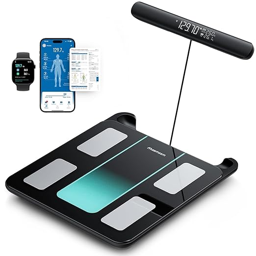 Smart Scale for Body Weight & Fat, 8-Electrode Full-Body Composition Scale with Handle Display, Dual-Frequency BIA, 28 Bod...