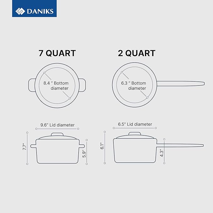 Daniks Standard 9-Piece Stainless Steel Induction Cookware Set, Saucepan, Dishwasher Safe Pots, Measuring Scale, Glass Lids, For Soup, Pasta, Stew, Silver