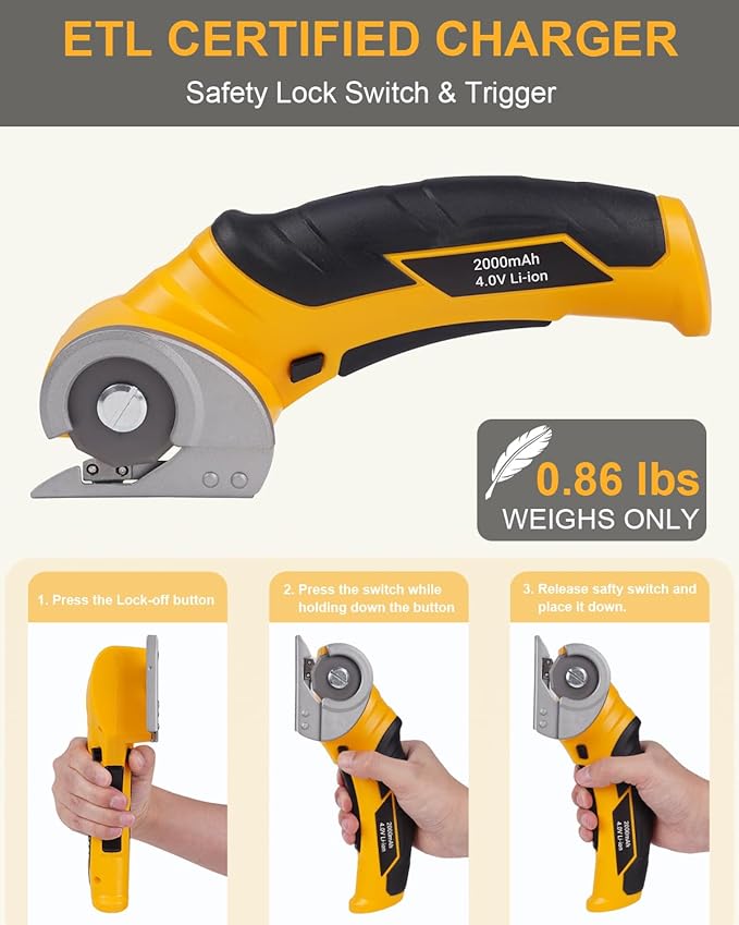 Cardboard Cutter Electric Box Cutter, Stocking Stuffers for Men Gifts Christmas Tools 4V Cordless Electric Scissors Rotary Blade for Cardboard Recycling Rechargeable DIY Cutting Carpet Leather Plastic