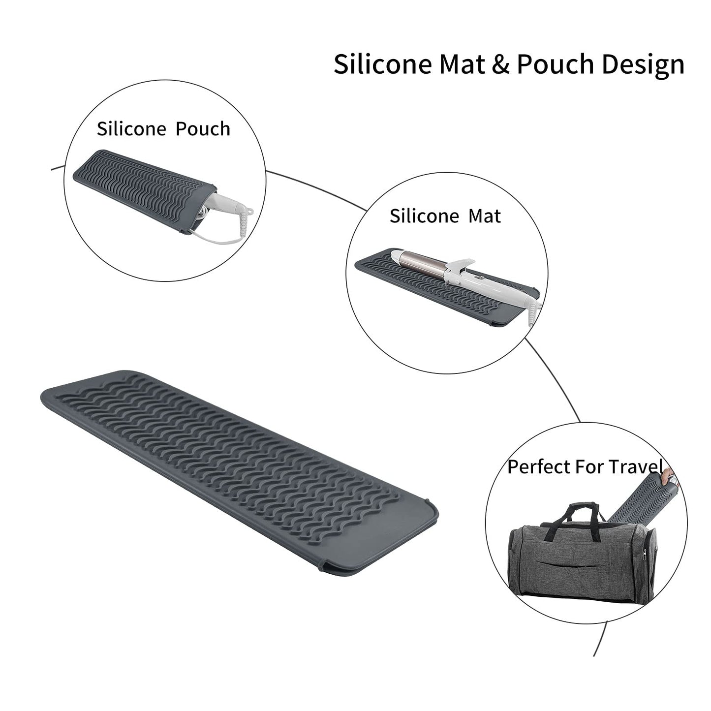 EIOKIT Silicone Heat Resistant Travel Mat Pouch for Hair Straightener, Crimping Iron, Curling Wand, Flat Iron, and Styling Tools