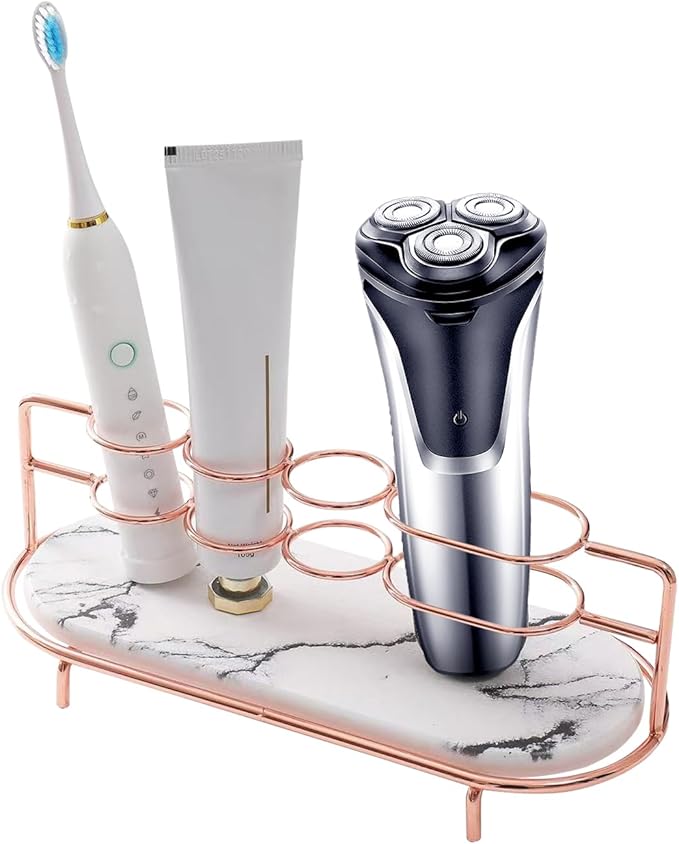 Toothbrush Holders for Bathroom,Metal Toothbrush Organizer with Diatomite Base, Water Absorption Quick Drying Bathroom Organizers and Storage,for Electric Toothbrush,Toothpaste,Razor,Makeup.Golden