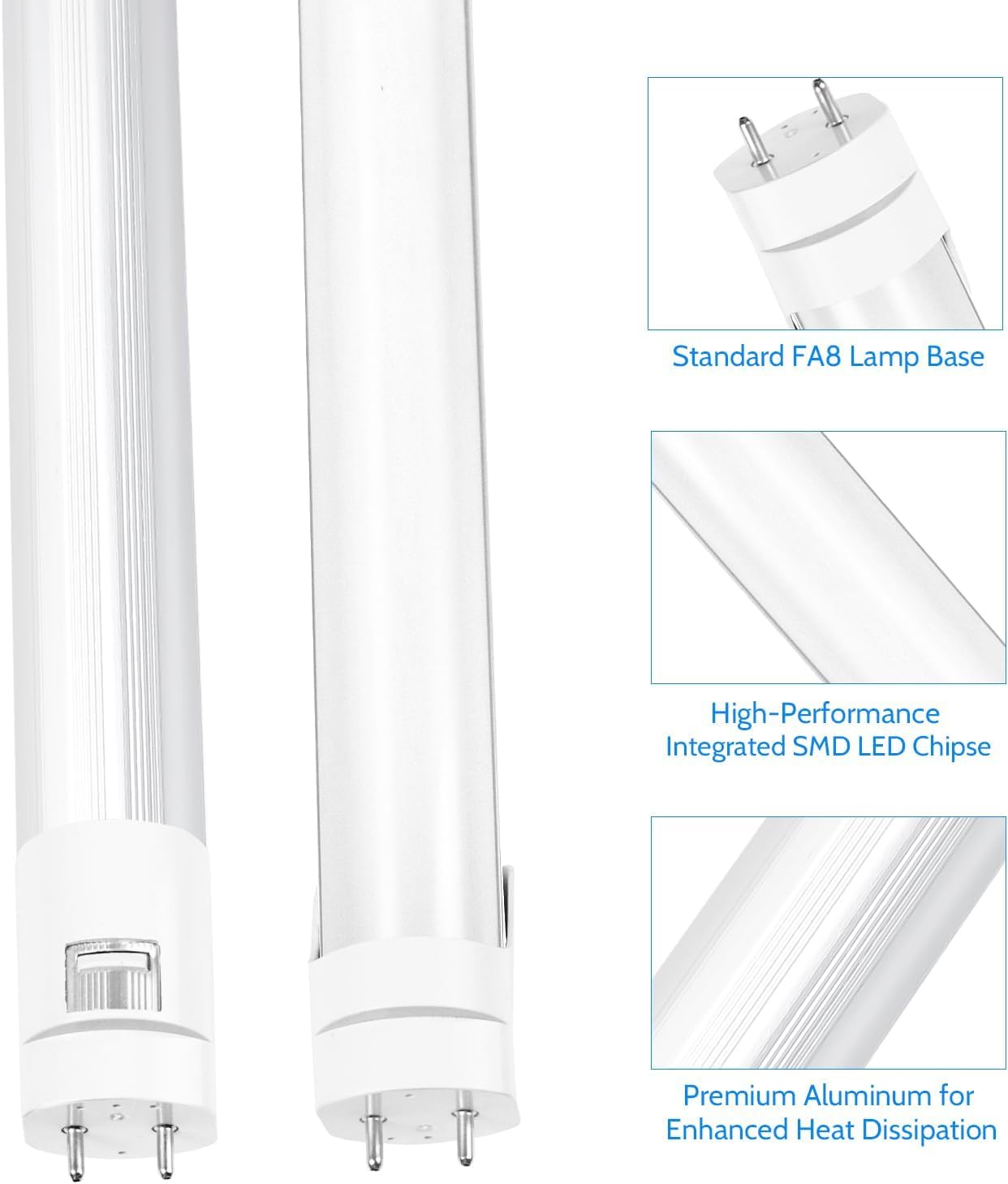Lightingwill Led T8 Light Tube 4Ft  Natural White 4000K  Dual-End Powered Ballast Bypass  2000Lumens 18W (40W Fluorescent Equivalent)  Frosted Cover  Ac85-265V Lighting Tube Fixtures  1Pack