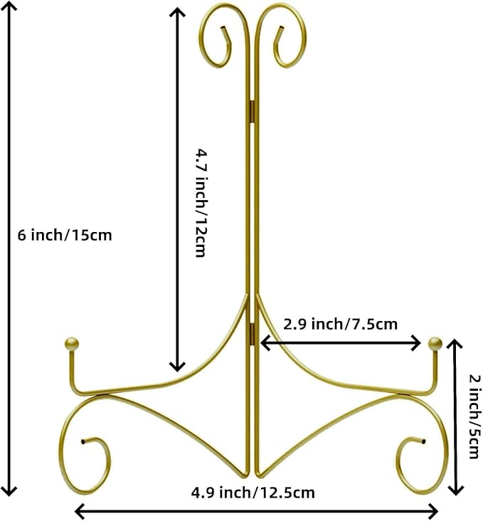 SVENJBB Gold Iron Plate Stand, 6 Inch Plate Holder for Display, Small Metal Plate Display Stands for Cookbook, Picture Frame, Photo, Decorative Plates (6 Inch, 1 Pack)