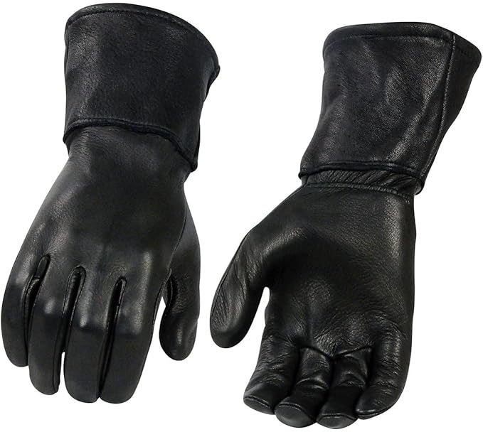 Milwaukee Leather SH857 Men's Long Cuff Thermal Lined USA Deerskin Black Leather Gauntlet Motorcycle Gloves