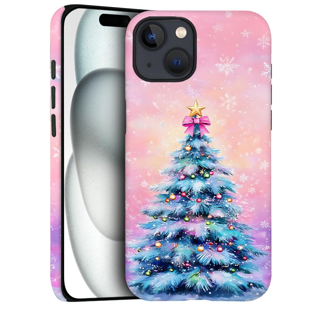 DJSOK Compatible with iPhone 13,Frosted PC Anti-Scratch Shockproof Case - Christmas Tree Pink