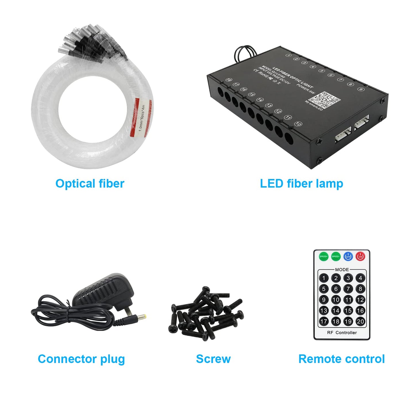 Amki 108Pcs*0.04In*13.1Ft Pure White 18Led Meteor Shooting Stars Effect Fiber Optic Lights Kit 20 Modes Meteor Light Engine With Bluetooth+Rf Remote Control