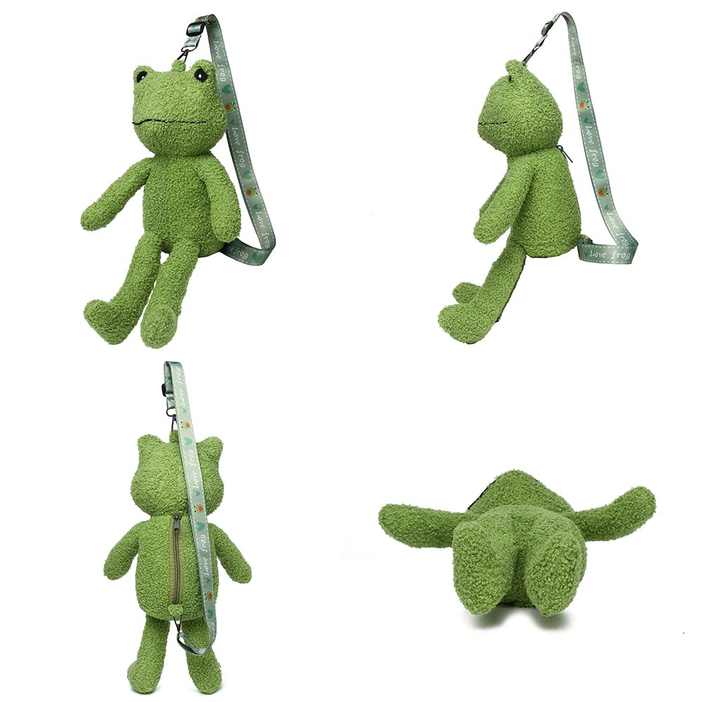 Frog Crossbody Purse for Women, Cute Plush Shoulder Bag Small Fluffy Crossbody Bag, Kawaii Handbag Purse for Travel (Green)
