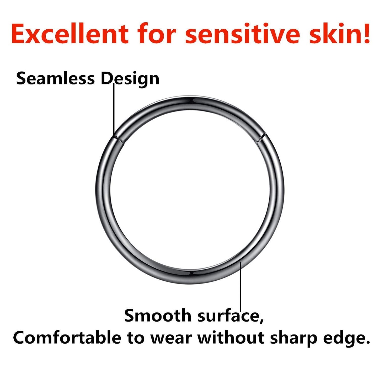 FOLLOWMOON 9mm Septum Ring Black Nose Rings Hoop 18 Gauge Nose Hoop Helix Daith Tragus Earrings Hinged Segment Septum Clicker Li
