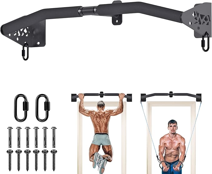 SELEWARE Heavy Duty Wall Mount Pull Up Bar, 450LB Capacity Joist Mount Chin Up Bar for Doorway, Sturdy Steel Construction,...