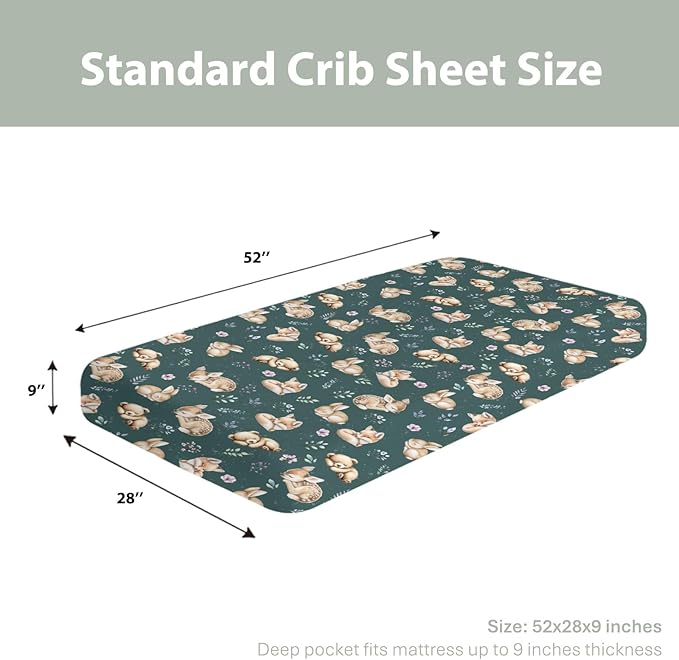 Sleeping Spring Animals Baby Crib Sheets Boy Girl 28"x52" Bear Deer Bunny Floral Leaves Soft Snug Fitted Crib Mattress Cover Cute Animals Baby Sheet for Standard Crib & Toddler Mattress