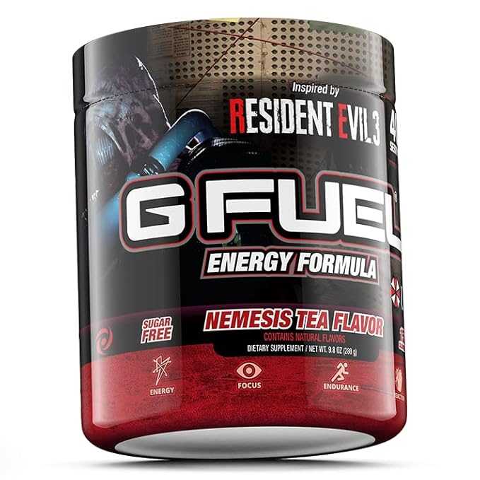 G Fuel Resident Evil 3, Nemisis Tea Energy Drink Powder, Pre Workout Caffeine Mix for Gaming, Sugar Free Focus Amino, Vitamin + Antioxidants, 9.9oz (Lemonade Iced Tea, 40 Servings)