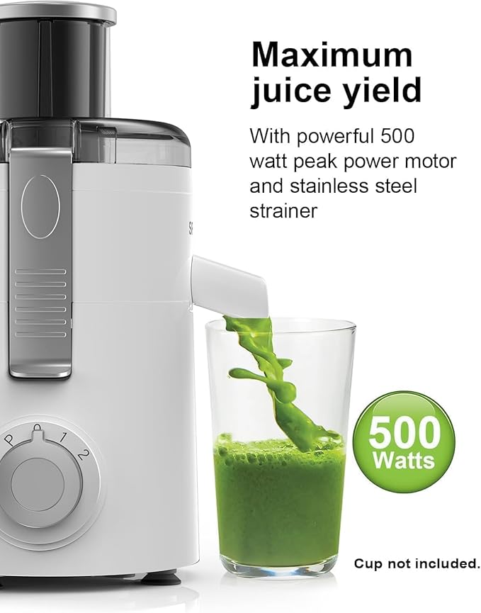 Compact Centrifugal Juicer with 3 Speed Controls, Wide Feed Chute, High Juice Yield, Easy-Clean Design, BPA-Free – White