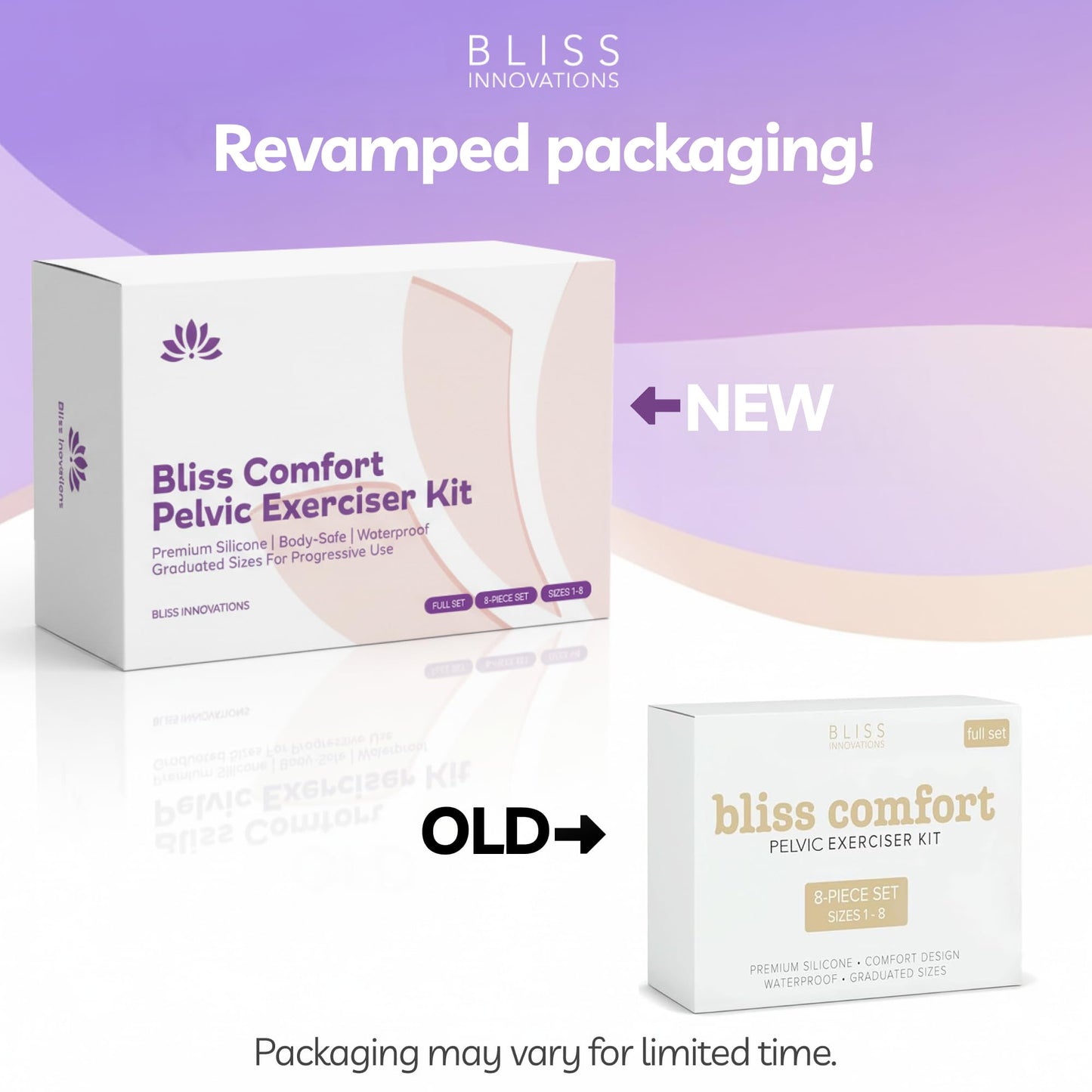 Bliss Innovations Comfort 8-Piece Silicone Wellness Set – Full Progression Kit for Pelvic Floor Support & Flexibility – Soft, Body-Safe – Sizes 1–8 with Elegant Bag + 1.3 oz Glide Bottle – $10 Value