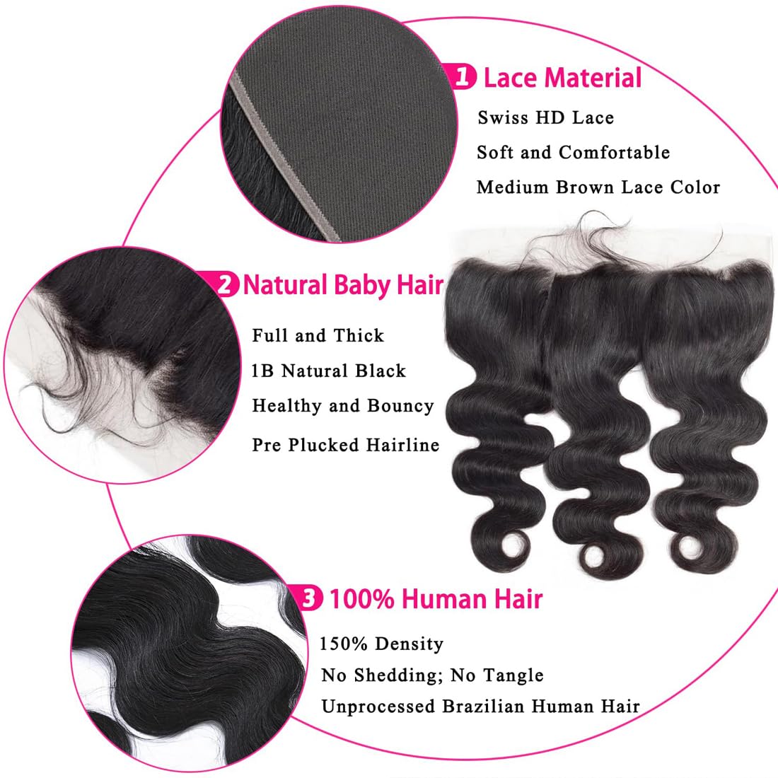 13x4 Body Wave Lace Closure Human Hair 100% Unprocessed Free Part Human Hair Natural Black Color (13x4 Body Wave, 14 Inch)