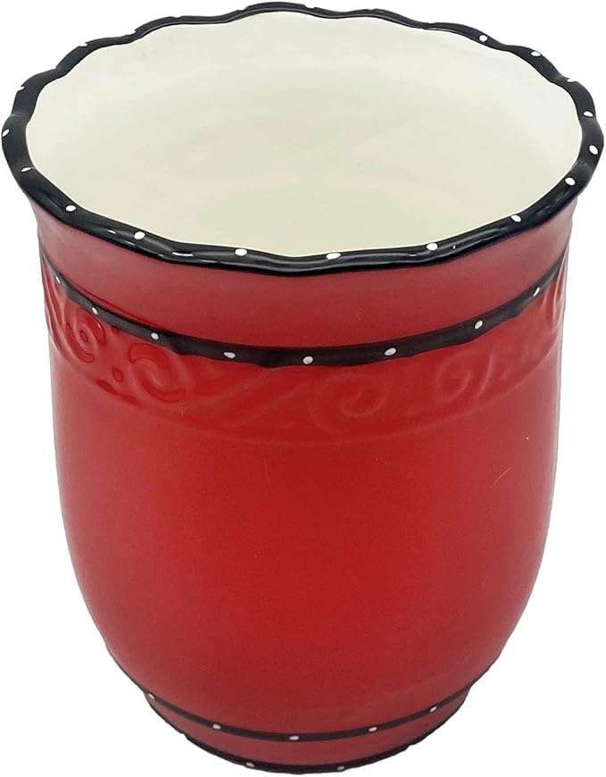 ACK Tuscany Hand Painted Red Ruffle Utensil Holder 85239