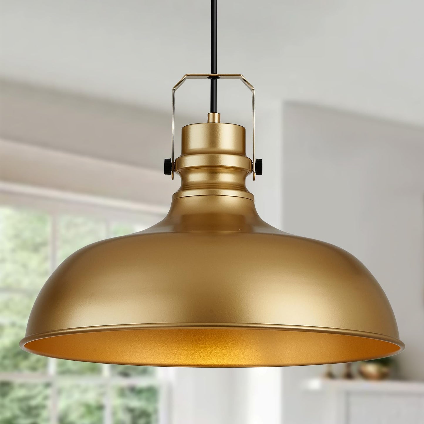 Alaislyc Gold Farmhouse Pendant Lights 16 Inch Matte Pendant Lighting For Kitchen Island Industrial Adjustable Height Vintage Dome Hanging Light Fixtures For Barn  Dining Room 1 Pack